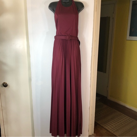 ASOS Dresses Asos Design Tall Halter Belted Pleated Maxi Dress In 
